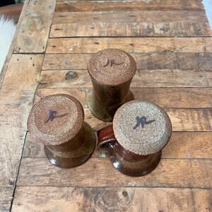 Studio Art Pottery Mugs 4.5" Brown Tones with Gloss Finish Artist Signed